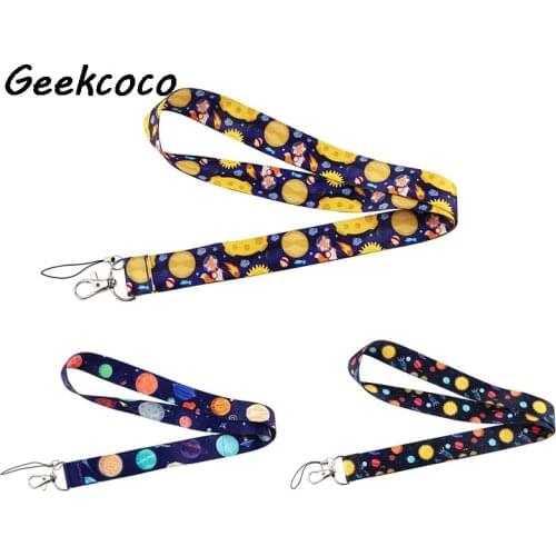 10pcs/lot J2546 Cartoon Universe Planet Phone Lanyard Astronaut Neck Lanyards for ID Card Phone Keys For Geography lovers