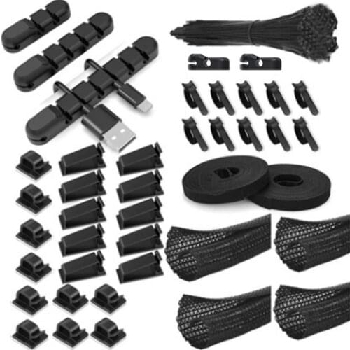 141Pcs/Set Cord Management Organizer Kit Desktop Data Cable Hub Storage