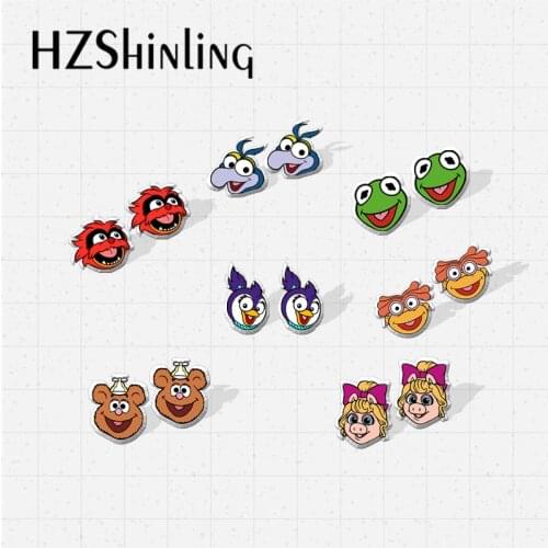 2021 New Arrival Puppets Frog Bear Pig Characters Epoxy Handcraft Jewelry Acrylic Stud Earrings for Kids