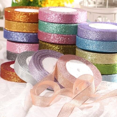 25yard 25mm Gold Silver Metallic Glitter Ribbon DIY Craft Gift Wrap Ribbon for Wedding Christmas Party Supplies Cake Box Wrapper