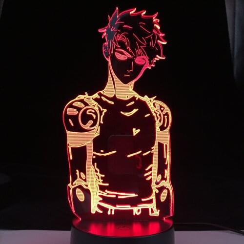 Anime One Punch Man Genos Figure Lamp Acrylic Led Night Light Desk 3D Lamp for Kids Child Room Decorative Nightlight Manga Gift