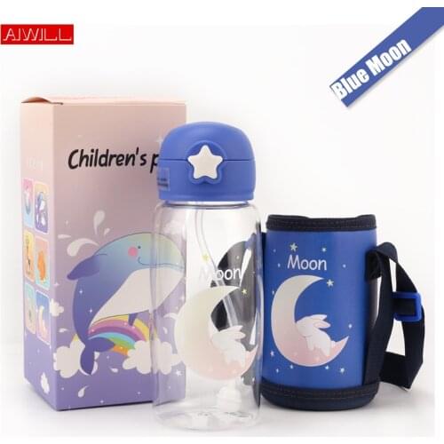 AIWILL 700ml childrens straw plastic water bottle with cover portable outdoor bottles creative cartoon animal gift