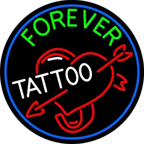 TATTOO FOREVER Cupid Arrow Heart Black Board Custom Handmade Real Glass Tube Bar Advertise Decoration Display Neon Signs 24"X24"