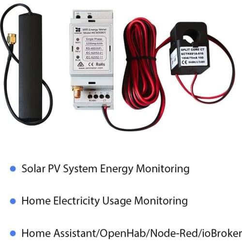 Bi-Directional Single Phase WiFi Energy Meter,mqtt,150A,Din Rail, Home-Assistant, openHAB, Solar PV System, CE,RCM Compliance