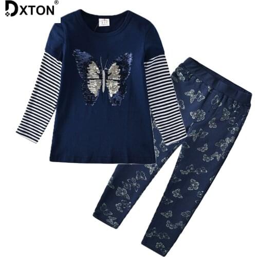 DXTON 2020 Girls Clothes 2pcs Sets Sequines Long Sleeve Tops with Pants Outfit Kids Clothes Casual Suit For Girls Clothing Sets