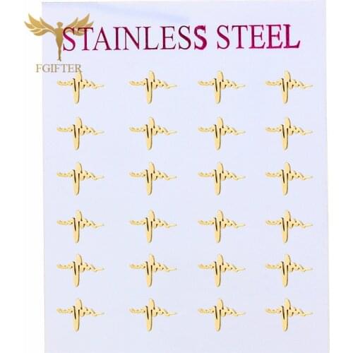 FGifter Wholesale ECG Heartbeat LOVE Earrings Gold Stainless Steel Stud Earring Jewelry Couple Lovers' Gift