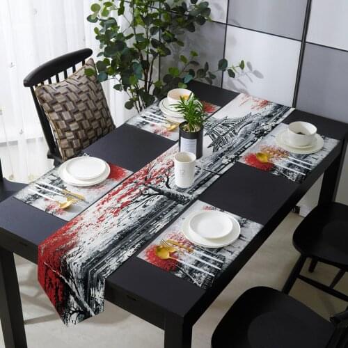 Eiffel Tower Oil Painting Wedding Table Runner Table Mat Table Flag Tea Cabinet Cover Dustproof Tablecloth Home Decor