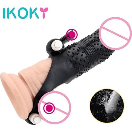IKOKY G spot Stimulator Vibrator Dick Enlargement Extender Ejaculation Delay Penis Vibrating Ring Strap On Cock Sleeve