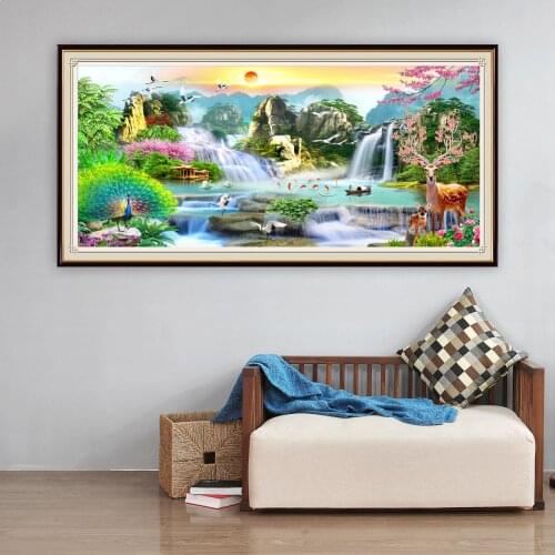 5D DIY Painting With Diamond Waterfall Full Square Round Drill Embroidery Set Landscape Beadwork Mosaic Scenery Home Decor