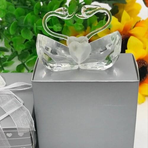 【KATEROSE】Romantic Wedding Favors Crystal Kissing Swan in Silver Gift Box Party Decoration Giveaways For Guest