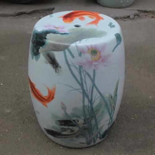 Jingdezhen Ceramic Porcelain stool fish and lotus pattern bathroom home decoration porcelain stool