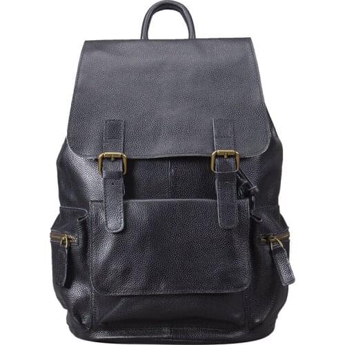 Classic Wild Leather Backpack Women Schoolbag Female Genuine Leather Retro Casual Laptop Backpack First Layer Cowhide Ladies Men