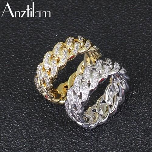 8mm Cuban Chain Rings Hip hop Ring Full Iced Out Cubic Zirconia Cuba Chain Micro Pave Charm Gift For Men Women