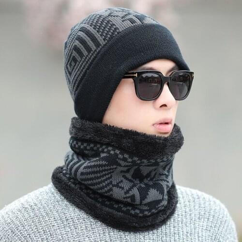 Neck Warmer Knitted Hat Scarf Set Fur Wool Lining Thick Warm Knit Beanies Balaclava Winter Hat For Men Women Cap Skullies Bonnet