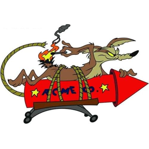 Hot 13cm X 8.8cm Cartoon PVC Car Sticker for Wile E Coyote ACME Rocket Vinyl Decal Anime KK Car Styling Waterproof Accessories