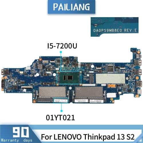 PAILIANG Laptop motherboard For LENOVO Thinkpad 13 S2 DA0PS9MB8E0 01YT021 Mainboard Core SR342 I5-7200U TESTED DDR3