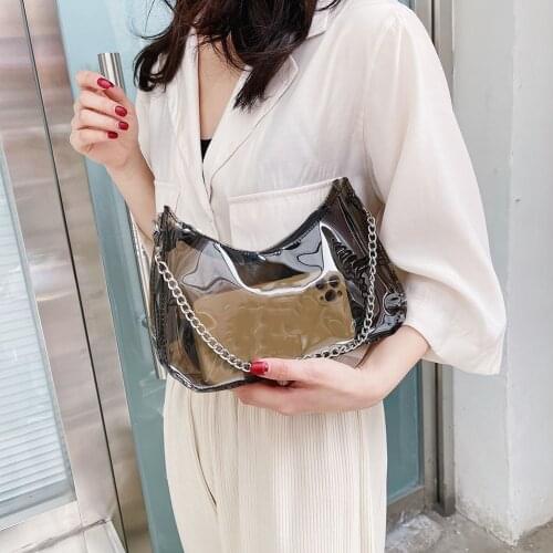 Fashion Women Transparent Flower Printing Waterproof Shoulder Underarm Bag Casual Ladies Pearl Chain Small Crossbody Handbags
