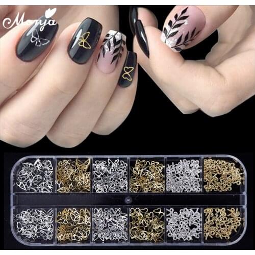 Monja Nail Art Metal Gold Silver Cutout Butterfly Charm 3d Nail Decoration Hollow Design Shiny Nail Sequins Manicure Accesories