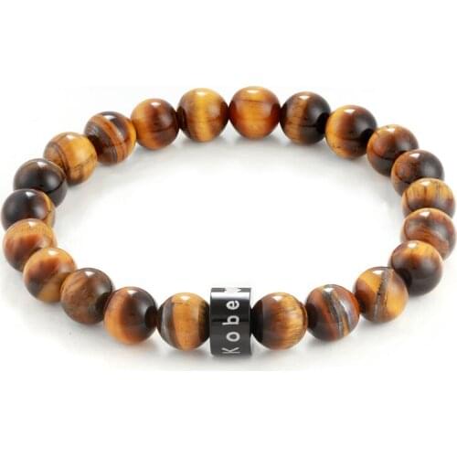 Personalized 8mm Natural Stone Bracelet Men Customize Stainless Steel Charm Bracelets & Bangles Handmade Gift Boyfriend