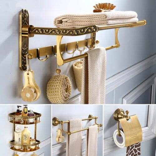 European Towel Rack Antique Pendant Set Space Aluminum Bath Towel Rack Wall Hanging Toilet Brush Holder Bathroom Hardware Hook