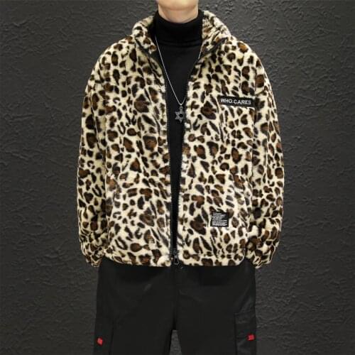 New Men Thick Leopard Faux Fur Jacket night club dance Mens top Coats Winter warm wool Fashion jacket Mens Clothing