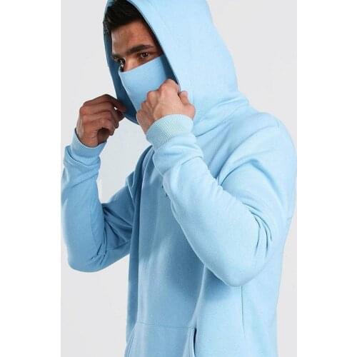 New grey hoodie for mens mask cotton fashion oversize hoodie sport solid colour long sleeve winter hoodie for mens wear