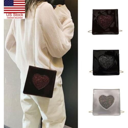 New Womens Small Crossbody Handbag Heart PU Leather Quilted Purse with Chain Evening Casual Crossbody Shoulder Bag Strap
