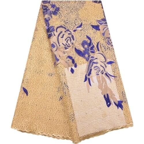 2018 New African Lace Fabric Beige Color High Quality Nice Flower French Net Wedding Nigerian Embroidered Party Dress F1242