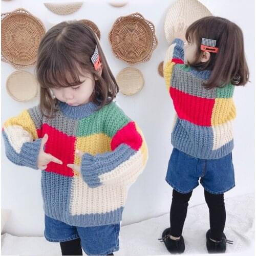 New Winter Childrens Rainbow Sweater for Girls 2 4 5 6 7 8 Year Baby Kids Kint Sweaters Autumn Baby Warm Wool Knitwear Clothes