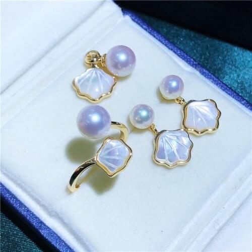 SHELL Shape Pendant Earrings Ring Set Mountings Findings Settings Jewelry Set Parts Fittings Charm Accessories for Pearls Agate