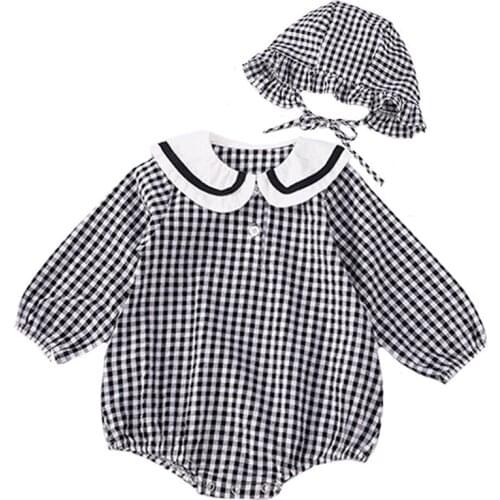 Baby Boy Clothes lattice Baby Girl Clothes Spring Long Sleeve Bodysuit+Hat Outfit Cotton Clothing Newborn Boy Bodysuit
