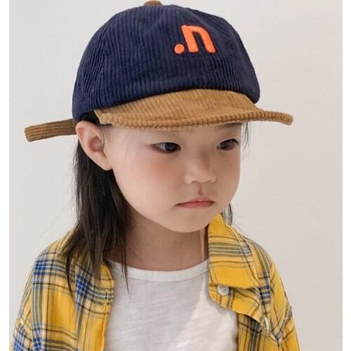 Autumn unisex fashion letters embroidery corduroy patchwork peaked cap 2021 children Soft-brimmed baseball caps