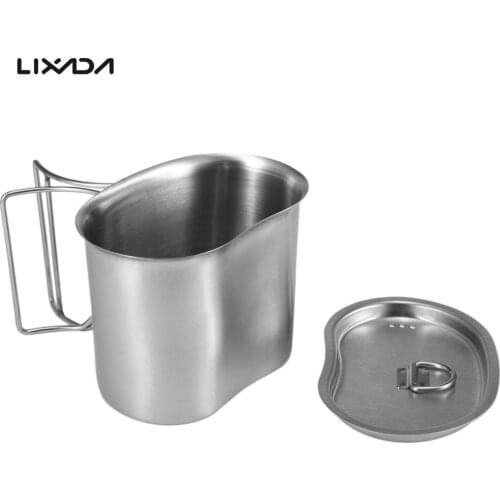 Stainless Steel Military Canteen 1L Portable Foldable Handles Outdoor Camping Hiking Backpacking Picnic Survival Canteen Cup