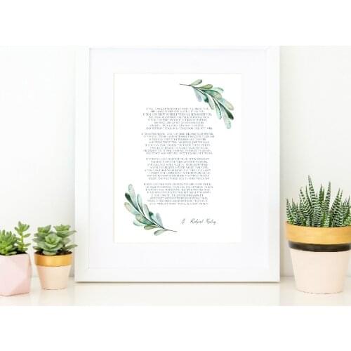Rudyard Kipling If Poem Floral Poster Print , Poetry Quote Typographic Canvas Painting Wall Picture for Living Room Home Decor