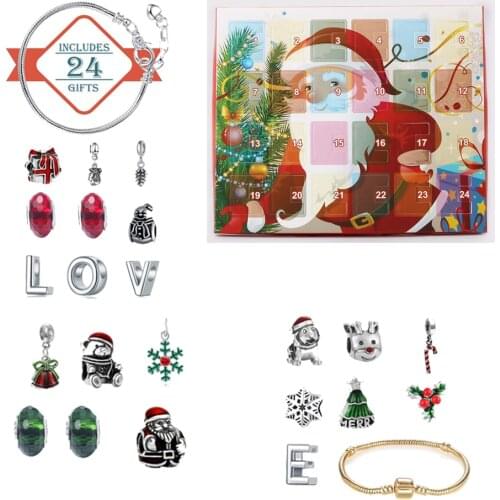 Christmas Fashion Jewelry Advent Calendar for Kids DIY Present Charm Bracelets Necklace Children Christmas Birthday Gift Box New