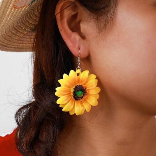 Sun Flower Ear Stud Earring for Women Drop Earrings Cute Girls Gold Color Lovers Jewelry Accessorie Pendientes Kolczyki