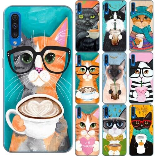 Cute Coffee Milk Drink Bottle Cat Silicone Case Cover For Samsung A10 A20 A30 A40 A50 A60 A70 A01 A51 A71 A81 A91 A9 A7 2018