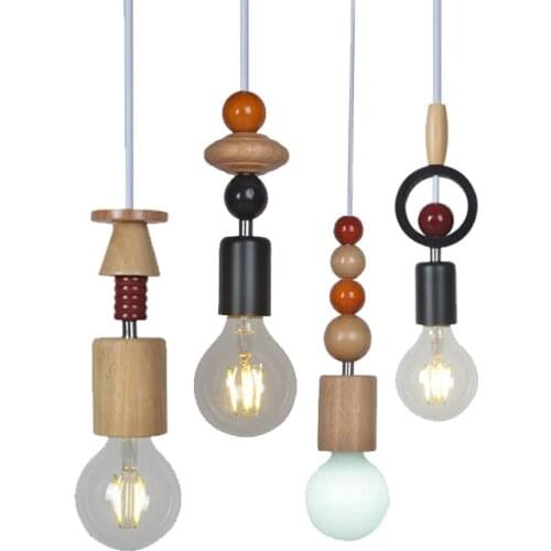 Nordic DIY Wood Beads Pendant Contemporary Creative Personality Drop Light Kids Room Decorative Lighting Fixture Home Lights