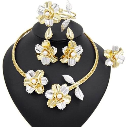 Yulaili Wedding Bridal Jewelry Sets Flower Shape Choker Necklaces Earrings Bracelet Ring Dubai Gold Jewelry Set Free Shipping