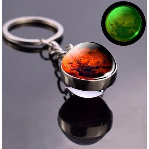 Luminous Mars Key Chain Solar System Jewelry Moon Earth Sun Planet Glass Ball Keychain Glow The Dark Pendant Gift Dropshipping