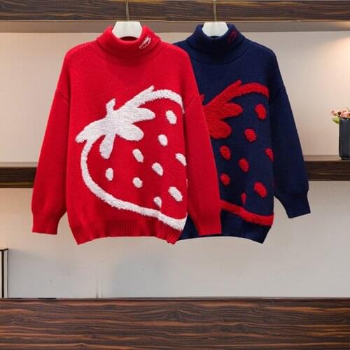 Sweet fruit embroidery knit sweater autumn new womens long sleeved bottoming sweater loose Korean style lazy knitted top cloth