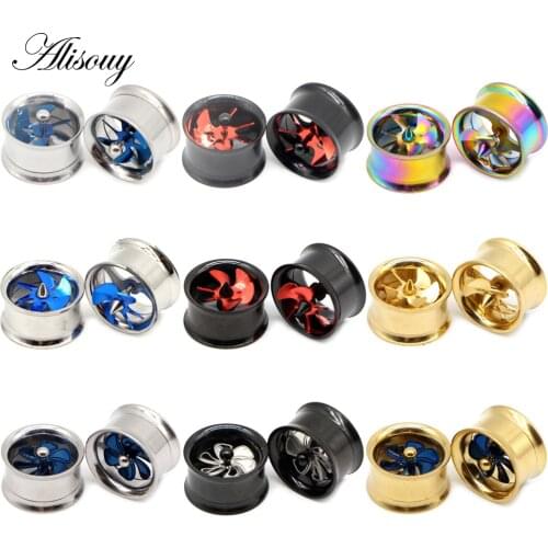 Alisouy 2pc Blue Red Propeller Fan Style Ear Tunnel Plugs Piercing Gauges Double Flared Expander Kit Ear Stretching Body Jewelry