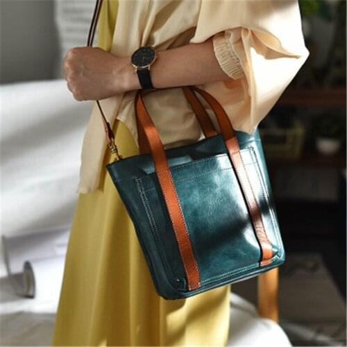 Original handmade vegetable tanned genuine leather handbag top layer cowhide shoulder small satchel literary female bag