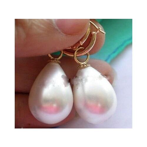 Womens cospay Genuine Natural freshwater 925 LARGE 12x16MM DRIP WHITE SOUTH SEA SHELL PEARL DANGLE EARRINGS EARRING