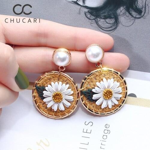 CHUCARI Handmade Drop Earrings For Women Wooden Straw Weave Rattan Earrings Big Round ball Wedding Trendy Dangle Jewelry