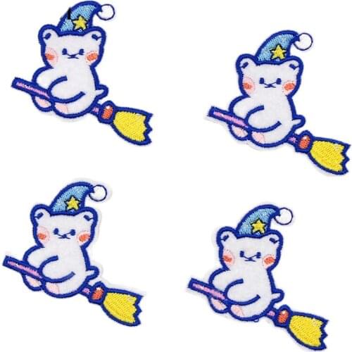 10pcs Cartoon Broom Bear Patches Iron On Cute Animal Stickers DIY Sew On Appliques Jeans Coats Dress Bags Badge Decoration
