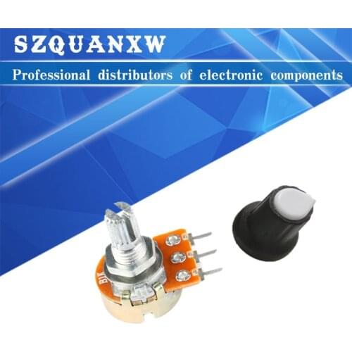 10pcs WH148 3pin 6pin 15mm B1K B2K B5K B10K B20K B50K B100K B250K B500K B1M Potentiometer + Rotary Switch Knobs Cap Kit