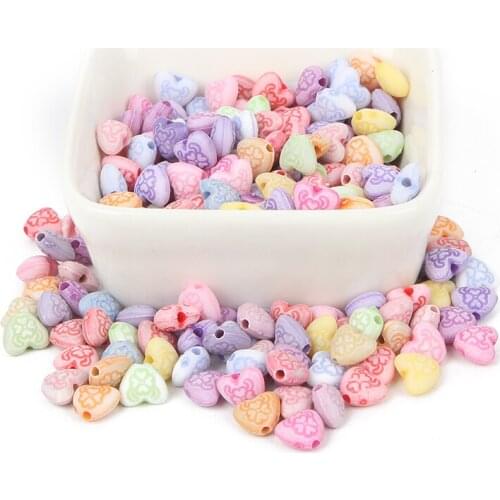 100Pcs Mixed Heart Acrylic Beads 8x7mm For Jewellery Marking Loose Spacer Beads Bracelet Necklace Charm Jewelry Finding