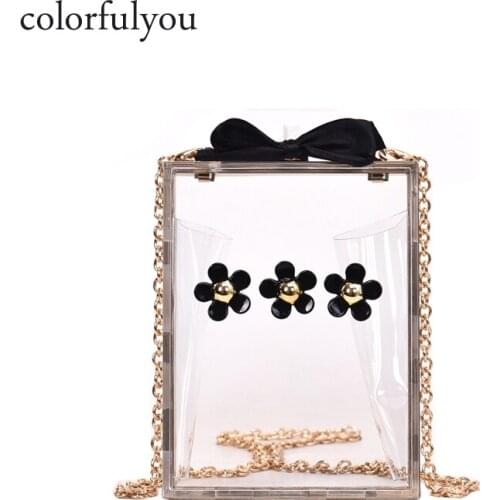 2019 acrylic transparent handbag women messenger bag fashion mini chain crossbody Bow buckle party clutch bags for ladies purse