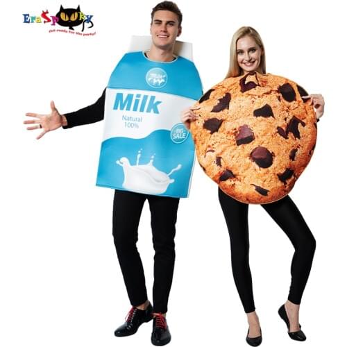 2019 Funny Food Cosplay Milk Cookies Fancy Dress Halloween Couple Costumes For Adult Women Biscuits Christmas Party Outfits